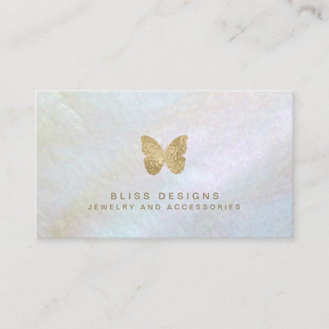 Tarjeta De Visita Relieve metalizado dorado bonito Madre de mariposa (Anverso)
