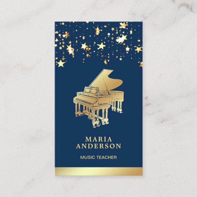Tarjeta De Visita Relieve metalizado dorado Confetti Gran Pianista (Anverso)