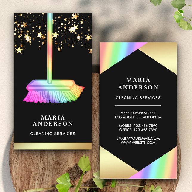 Tarjeta De Visita Relieve metalizado dorado Confetti Rainbow Broom C (Subido por el creador)