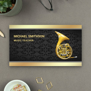 Tarjeta De Visita Relieve metalizado dorado Damask negro profesor de