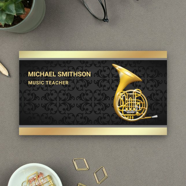 Tarjeta De Visita Relieve metalizado dorado Damask negro profesor de (Subido por el creador)