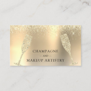 Tarjeta De Visita Relieve metalizado dorado de champán y maquillaje