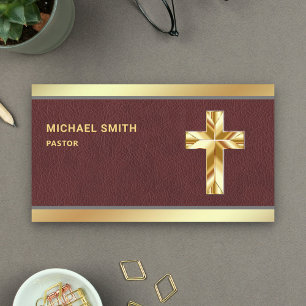 Tarjeta De Visita Relieve metalizado dorado de cuero marrón Jesucris