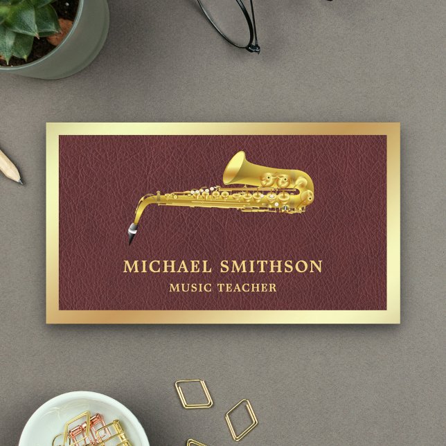 Tarjeta De Visita Relieve metalizado dorado de cuero marrón profesor (Subido por el creador)