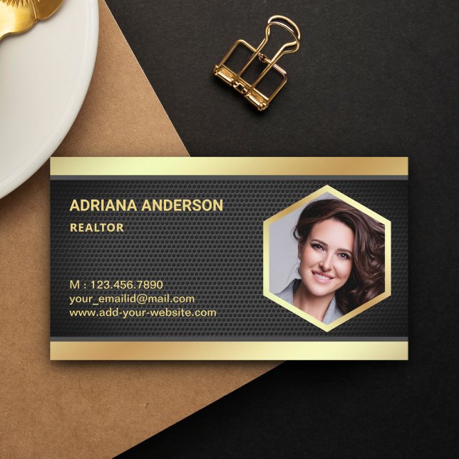 Tarjeta De Visita Relieve metalizado dorado de malla negra, editor d (Subido por el creador)