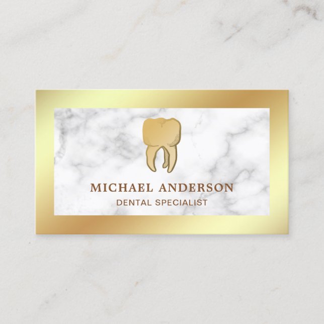 Tarjeta De Visita Relieve metalizado dorado de mármol blanco Clínica (Anverso)