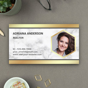 Tarjeta De Visita Relieve metalizado dorado de mármol blanco - Realt