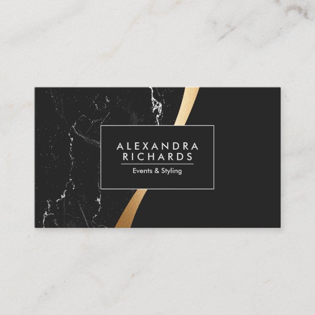 Tarjeta De Visita Relieve metalizado Dorado de Mármol Negro (Anverso)