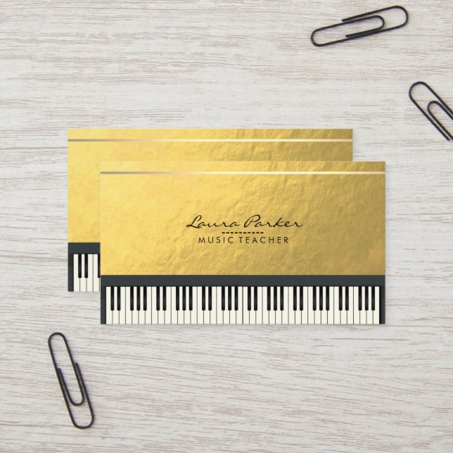 Tarjeta De Visita Relieve metalizado dorado del músico del teclado (Anverso/Reverso In Situ)