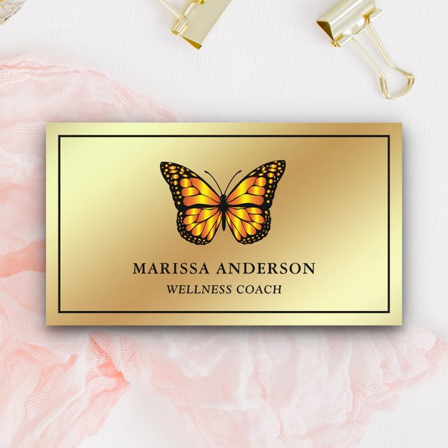 Tarjeta De Visita Relieve metalizado dorado Elegante Naranja Monarca (Subido por el creador)