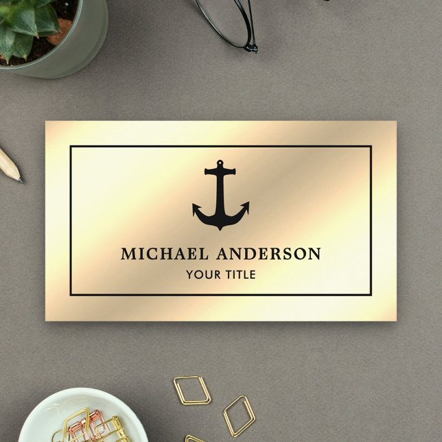 Tarjeta De Visita Relieve metalizado dorado falso crema negro ancla  (Subido por el creador)