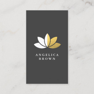 Tarjeta De Visita Relieve metalizado dorado falso y Flor Lotus blanc