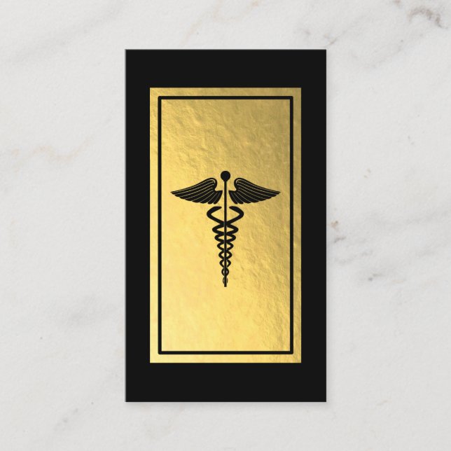 Tarjeta De Visita Relieve metalizado dorado Faux Caduceus Symbol Méd (Anverso)