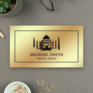 Tarjeta De Visita Relieve metalizado dorado Faux Taj Mahal Travel Ag