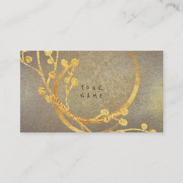 Tarjeta De Visita Relieve metalizado Dorado Floral Grungy Glam Vip (Anverso)