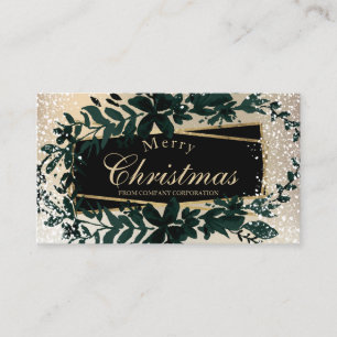 Tarjeta De Visita Relieve metalizado dorado Floral Navidades de niev