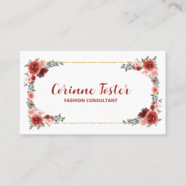Tarjeta De Visita Relieve metalizado dorado floral rosa de frambuesa