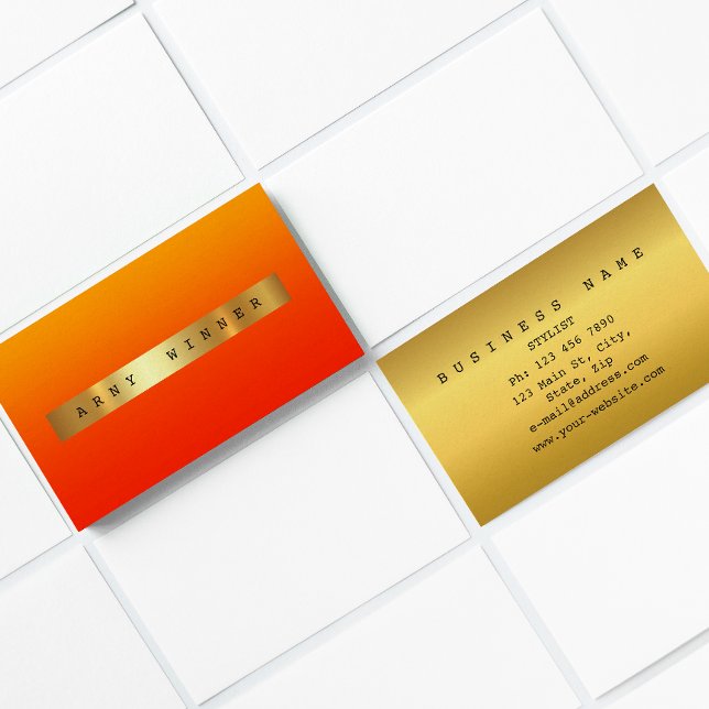 Tarjeta De Visita Relieve metalizado dorado Glam Naranja Red Ombre V (Subido por el creador)