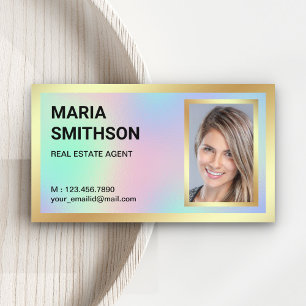 Tarjeta De Visita Relieve metalizado dorado holográfico, foto de un 
