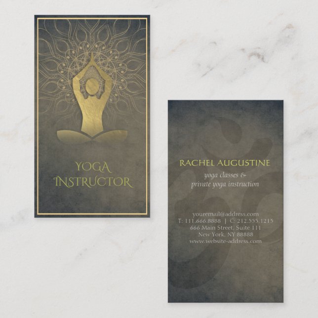 Tarjeta De Visita Relieve metalizado dorado Mandala Floral Yoga Medi (Anverso / Reverso)