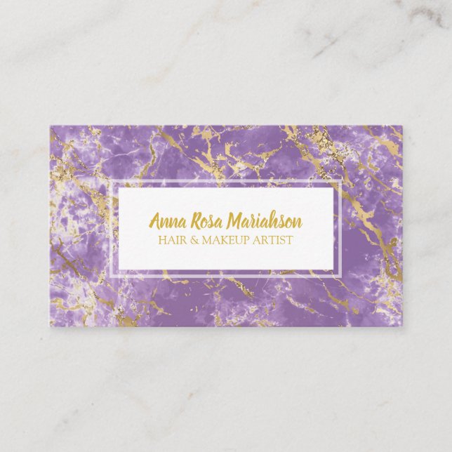 Tarjeta De Visita *~* Relieve metalizado dorado Marble Púrpura Moda  (Anverso)