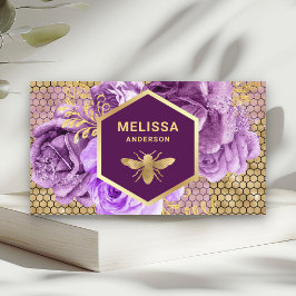 Tarjeta De Visita Relieve metalizado dorado morado floral honeycomb 
