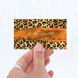Tarjeta De Visita Relieve metalizado dorado naranja Leopard Bruske