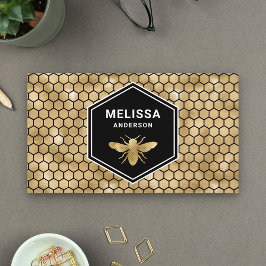 Tarjeta De Visita Relieve metalizado dorado negro Hexagon Honeycomb 