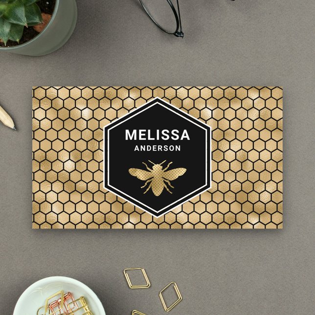 Tarjeta De Visita Relieve metalizado dorado negro Hexagon Honeycomb  (Subido por el creador)