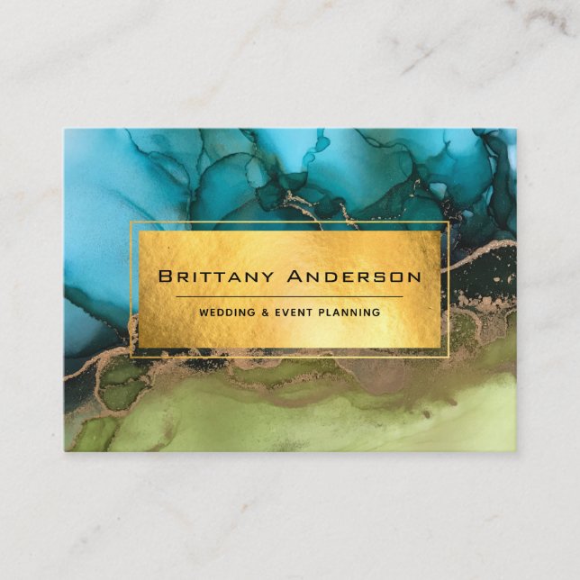 Tarjeta De Visita Relieve metalizado dorado Personalizado verde Verd (Anverso)