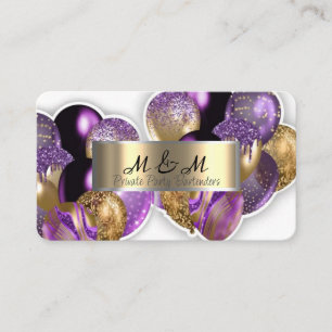 Tarjeta De Visita Relieve metalizado dorado real blanco de globos mo