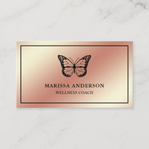 Tarjeta De Visita Relieve metalizado dorado Rosa elegante mariposa n