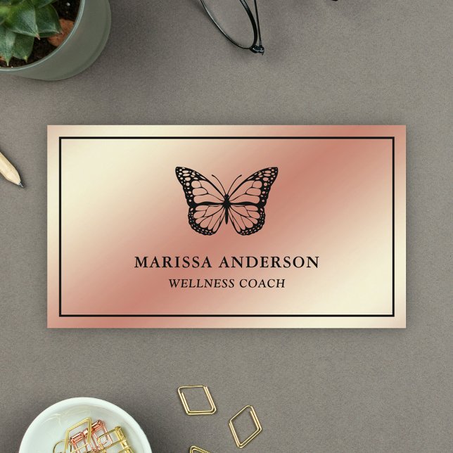 Tarjeta De Visita Relieve metalizado dorado Rosa elegante mariposa n (Subido por el creador)