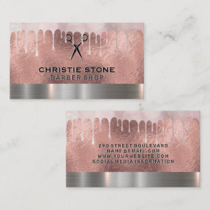 Tarjeta De Visita Relieve metalizado dorado Rosa Salon Shears   Boke