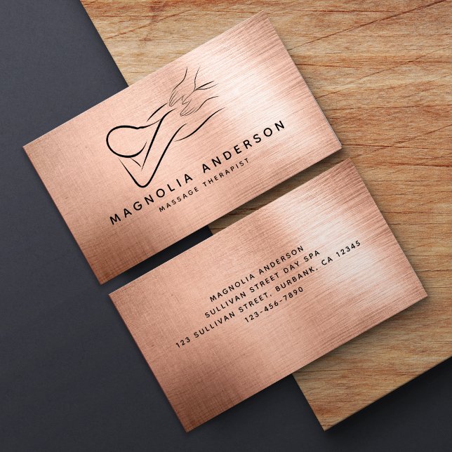 Tarjeta De Visita Relieve metalizado dorado Rosa Terapista de Masaje (Subido por el creador)