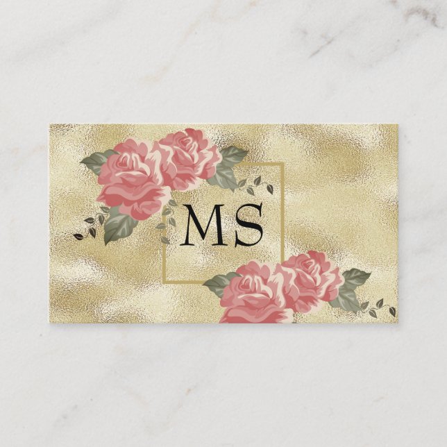 Tarjeta De Visita Relieve metalizado dorado Shimmer | Flores elegant (Anverso)
