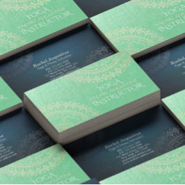 Tarjeta De Visita Relieve metalizado dorado verde Mandala