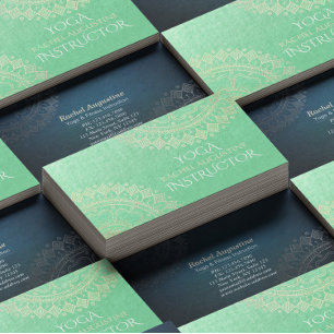 Tarjeta De Visita Relieve metalizado dorado verde Mandala