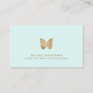 Tarjeta De Visita Relieve metalizado dorado Verde Mint Mariposa Eleg