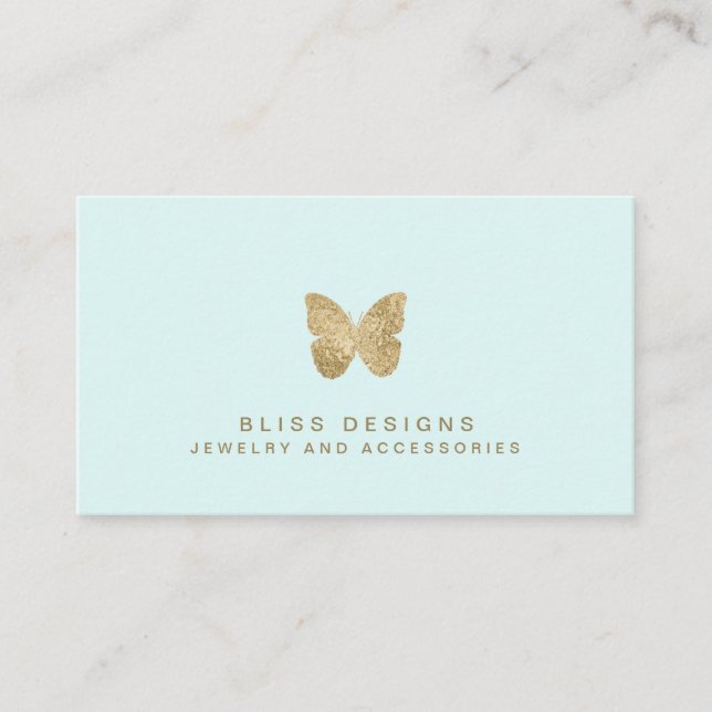 Tarjeta De Visita Relieve metalizado dorado Verde Mint Mariposa Eleg (Anverso)