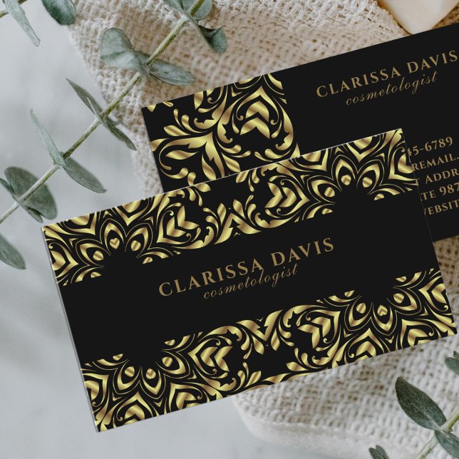 Tarjeta De Visita Relieve metalizado elegante de lujo dorado negro b (Subido por el creador)