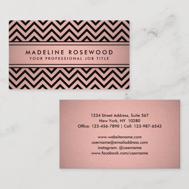 Tarjeta De Visita Relieve metalizado elegante y moderno Chevron Rosa