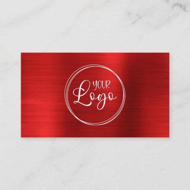 Tarjeta De Visita Relieve metalizado Faux Bright Red Ombre Con Logo  (Anverso)