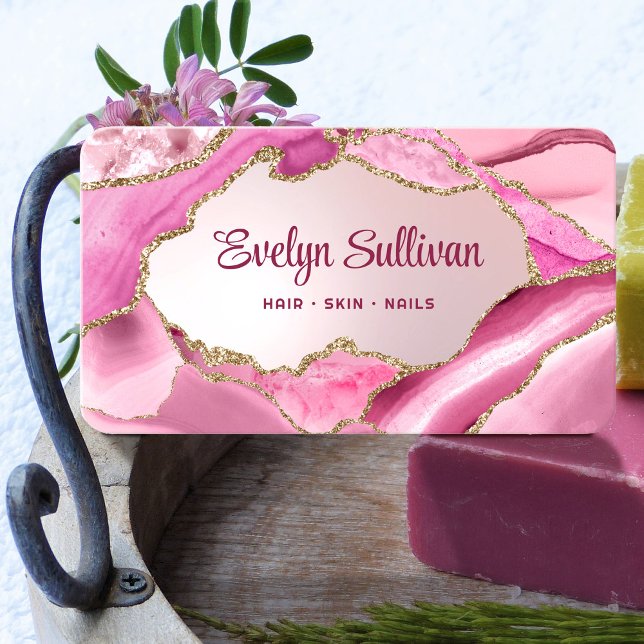 Tarjeta De Visita Relieve metalizado Faux de Agate Rosado (Subido por el creador)