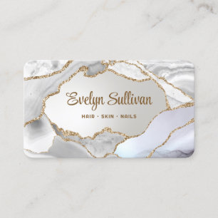 Tarjeta De Visita Relieve metalizado Faux de White Gold Agate