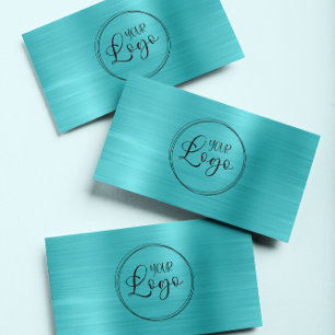 Tarjeta De Visita Relieve metalizado Faux Turquoise Blue Ombre