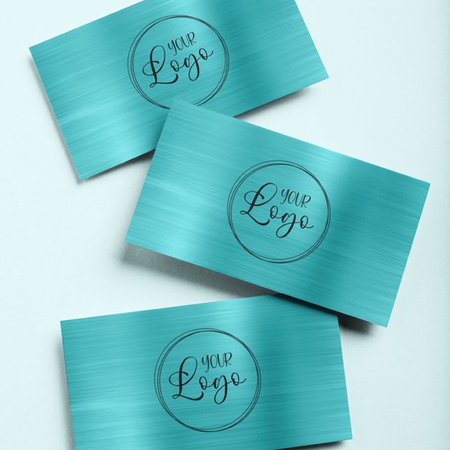 Tarjeta De Visita Relieve metalizado Faux Turquoise Blue Ombre (Modern Logo Business Cards
)