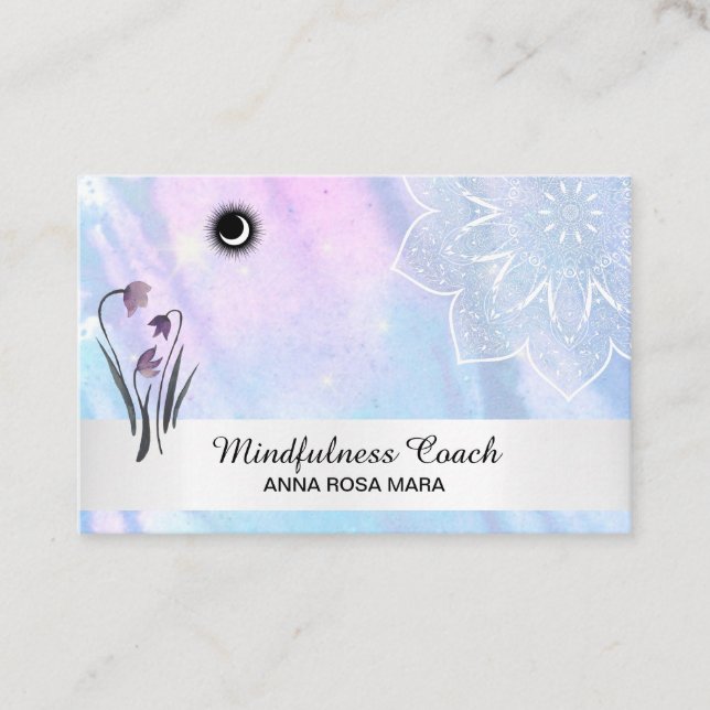Tarjeta De Visita *~* Relieve metalizado Floral Pastel Moon Mandala (Anverso)