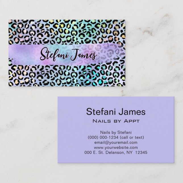 Tarjeta De Visita Relieve metalizado irlandés Rainbow Leopard Purple (Anverso / Reverso)