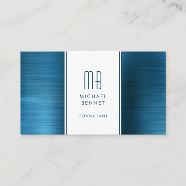 Tarjeta De Visita Relieve metalizado Metálico Marrón Azul Monogramad (Anverso)